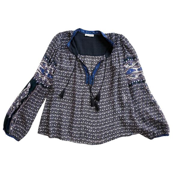 Ulla Johnson Amala Print Silk Double Tassel Sheer Peasant Top Size 0 - Picture 5 of 14